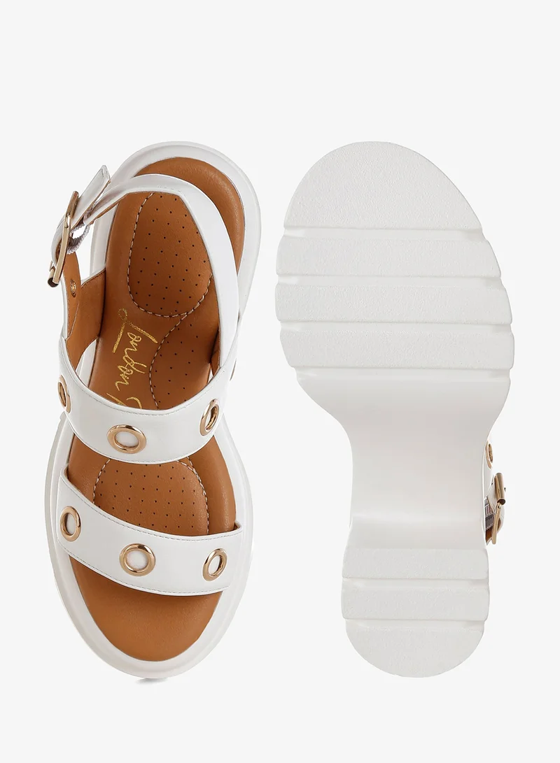 London Rag White Eyelet Detail Platform Heel Sandals in White for Women | Best Price UAE