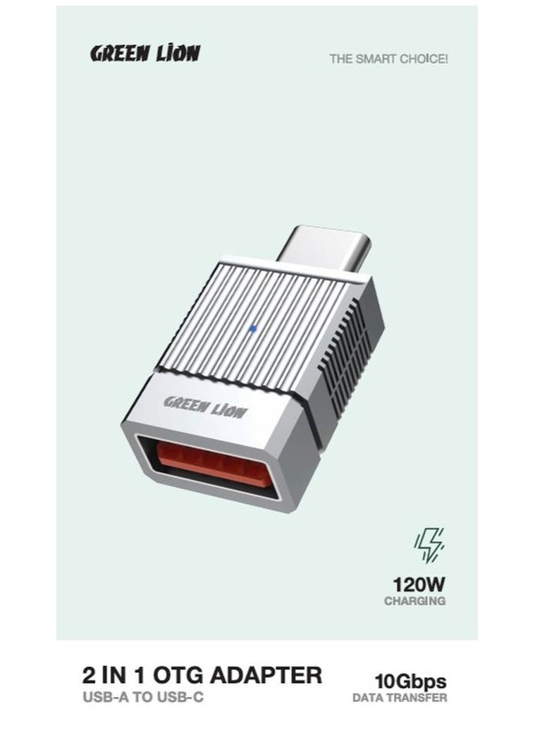 GREEN LION - 2 In 1 OTG Adapter USB 3.0 To Type-C / Wide Compatibility / Long term use / High-Speed Transmission / Zinc Alloy Shell / 120W Charging / 10 Gbps Data Transfer - Grey - Image 1