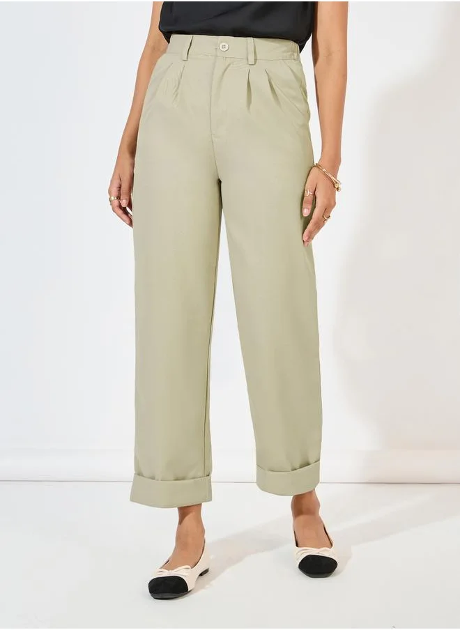 Styli High Rise Turn-Up Hem Ankle Length Pants