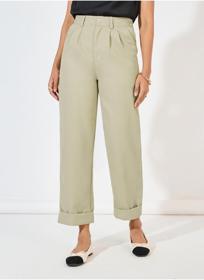 Styli High Rise Turn-Up Hem Ankle Length Pants  - Image 2