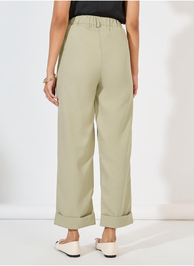 Styli High Rise Turn-Up Hem Ankle Length Pants  - Image 4