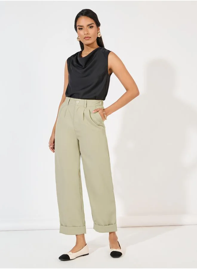 Styli High Rise Turn-Up Hem Ankle Length Pants