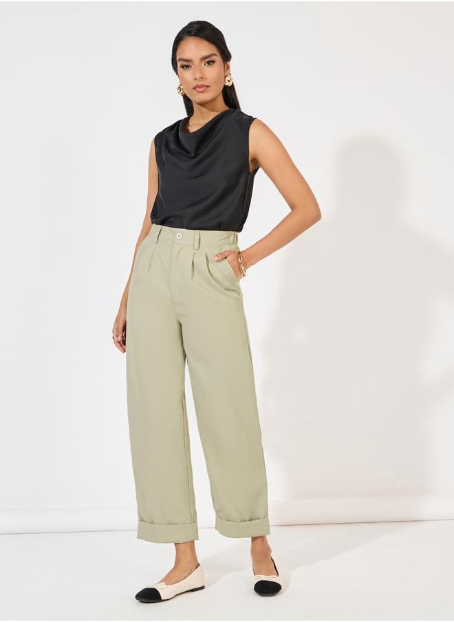 Styli High Rise Turn-Up Hem Ankle Length Pants  - Image 1