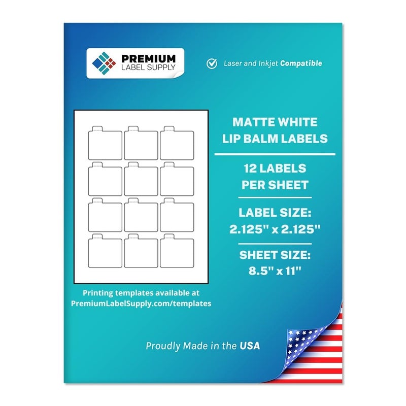 Premium Label Supply White Sticker Lip Balm Labels â€“ 2.125" x 2.125" â€“ Laser/Inkjet Compatible â€“ (12 per Sheet), 25 Sheets â€“ 300 Total Adhesive Labels - Image 1