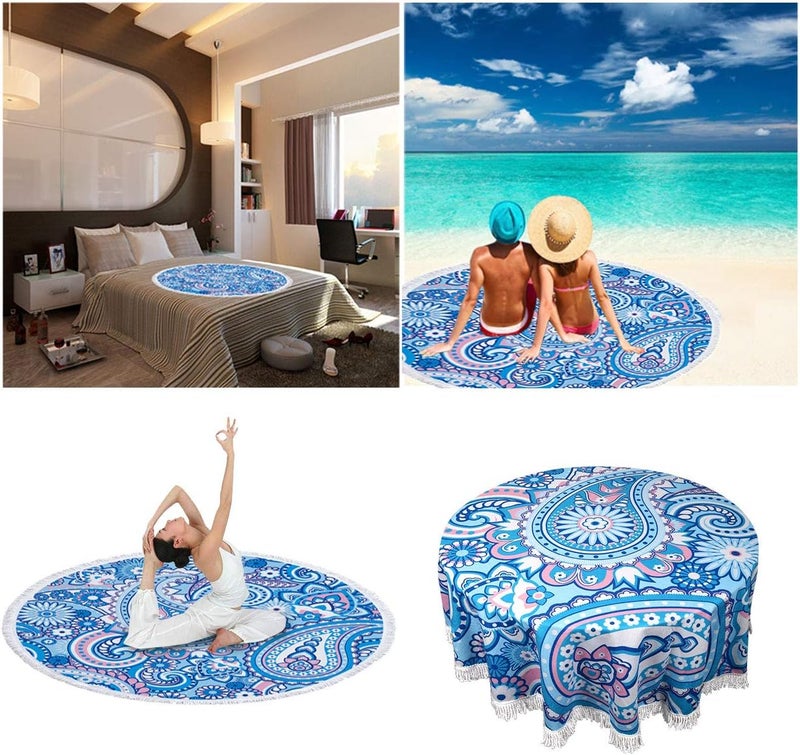 Violet Mist Round Beach Towel Blanket Tapestry Microfiber Roundie Terry Beach Throw Soft Multipurpose Table Cloth Wall Hanging Bed Cover for Women Home Traveling - Image 4
