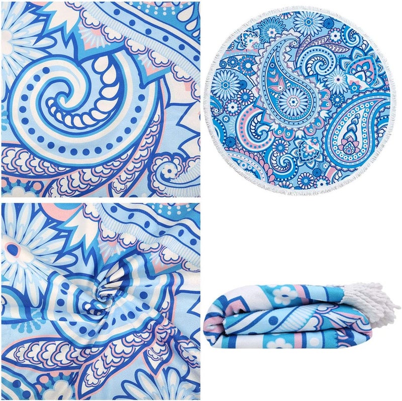 Violet Mist Round Beach Towel Blanket Tapestry Microfiber Roundie Terry Beach Throw Soft Multipurpose Table Cloth Wall Hanging Bed Cover for Women Home Traveling - Image 3