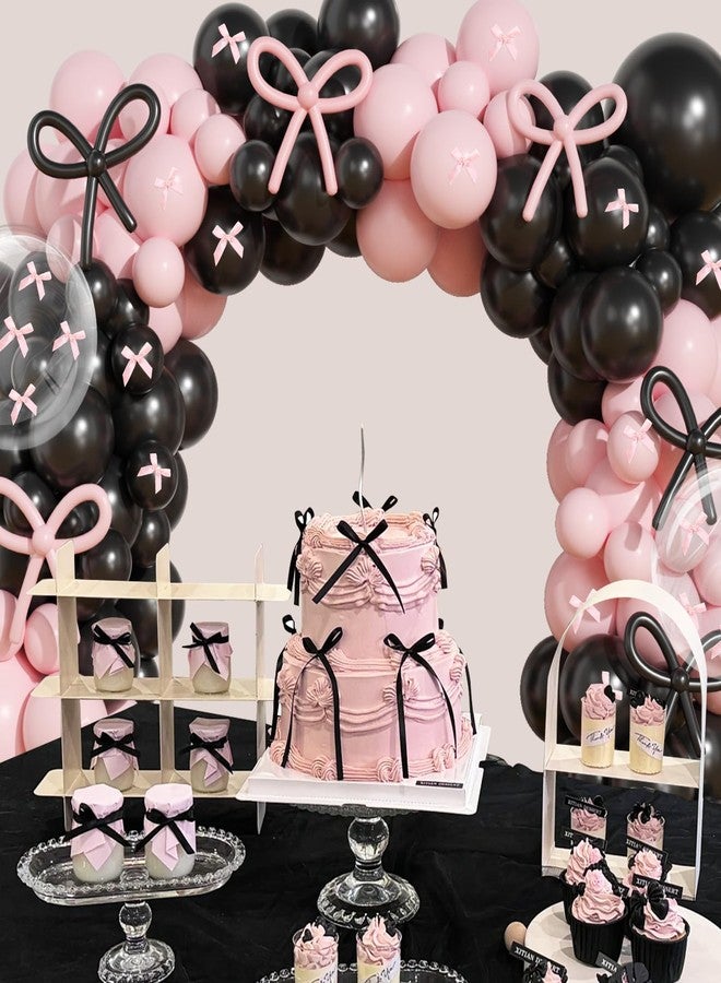 JOGAMS Pink and Black Balloons Arch Kit, 199Pcs Pink and Black Bow Birthday Decorations with 260 Bubble Balloons Ribbon for Coquette Bow Theme Birthday Bridal Shower Bachelorette Baby Shower Wedding - Image 3