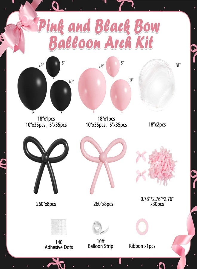 JOGAMS Pink and Black Balloons Arch Kit, 199Pcs Pink and Black Bow Birthday Decorations with 260 Bubble Balloons Ribbon for Coquette Bow Theme Birthday Bridal Shower Bachelorette Baby Shower Wedding - Image 2