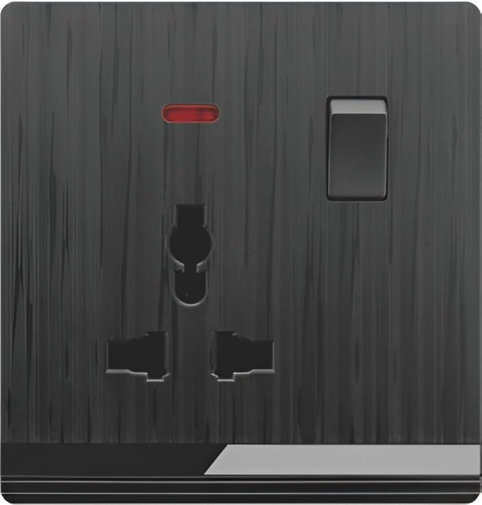 Switched Power Socket with Neon Indicator – UK Standard Wall Outlet, Black Wood Finish - Image 1