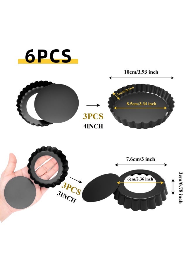 HOMESTAR 【6PCS Carbon Steel Loose Bottom Pie Pans】Mini Tart Tins Fruit Pie Baking Pans | 3Inch + 4Inch Set Removable Non-Stick Molds | Food-Grade Non-Stick Coating Hardness No Deformation | Wave Edge Design One-Piece Easy Demolding | Baking Essential Professional Ovenware - Image 2