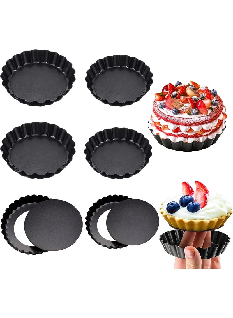 HOMESTAR 【6PCS Carbon Steel Loose Bottom Pie Pans】Mini Tart Tins Fruit Pie Baking Pans | 3Inch + 4Inch Set Removable Non-Stick Molds | Food-Grade Non-Stick Coating Hardness No Deformation | Wave Edge Design One-Piece Easy Demolding | Baking Essential Professional Ovenware - Image 1