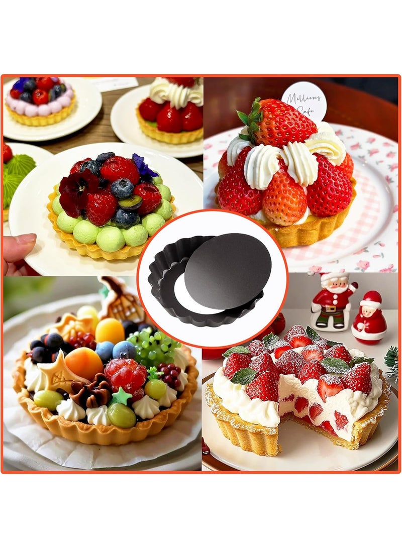 HOMESTAR 【6PCS Carbon Steel Loose Bottom Pie Pans】Mini Tart Tins Fruit Pie Baking Pans | 3Inch + 4Inch Set Removable Non-Stick Molds | Food-Grade Non-Stick Coating Hardness No Deformation | Wave Edge Design One-Piece Easy Demolding | Baking Essential Professional Ovenware - Image 3