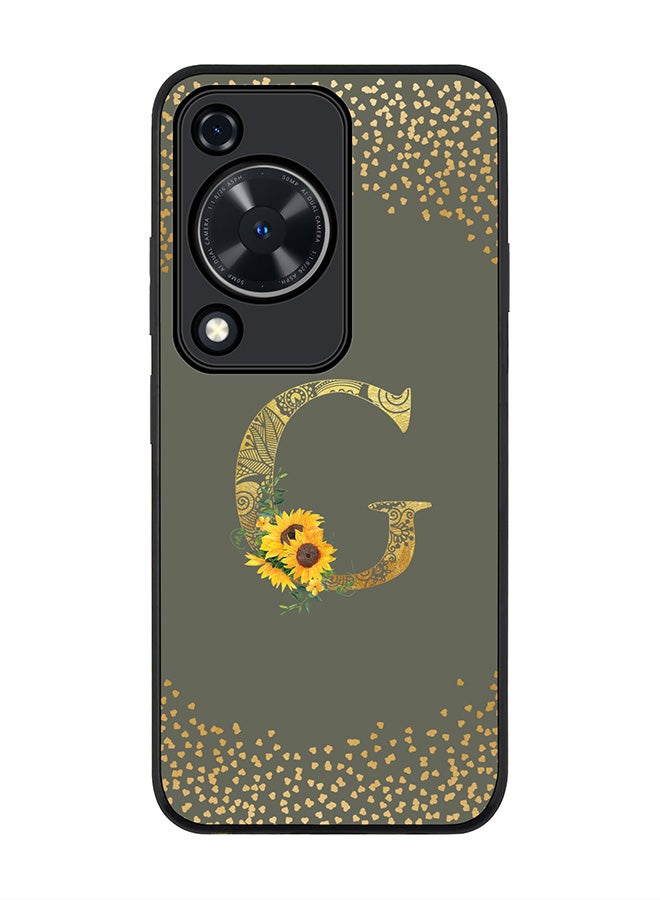 Stylizedd Rugged Black edge case for Huawei nova Y72 / Huawei Enjoy 70 4G,Slim fit Custom Monogram Initial Letter Floral Pattern Alphabet - G (Olive Green) - Image 1
