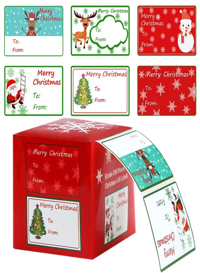 Elcoho 300 Pieces Christmas Self Adhesive Gift Tag Self Stick Stickers Gift Name Tag Christmas Stickers with 6 Different Designs (Color A) - Image 1