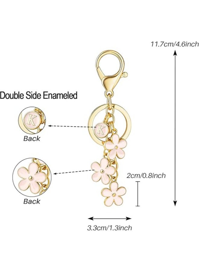 VIUAUAX حلقة مفاتيح، سلسلة مفاتيح بحرف أولي، زينة زهور بيضاء/وردية، سلسلة مفاتيح سيارة مضادة للضياع، سلسلة مفاتيح بأحرف لطيفة، مناسبة لحقائب اليد والحقائب وحقائب الظهر والمحافظ. - Image 2