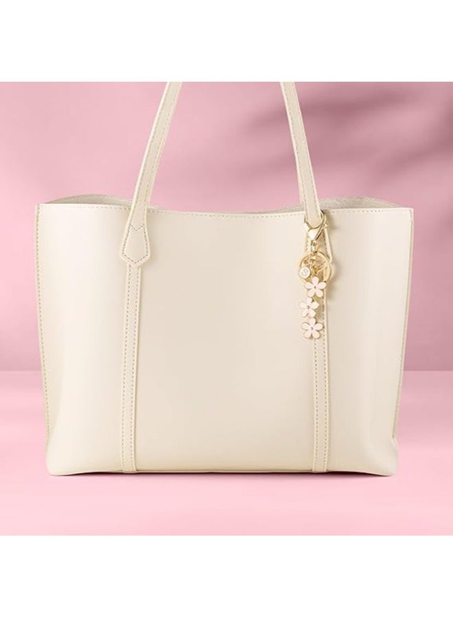 VIUAUAX حلقة مفاتيح، سلسلة مفاتيح بحرف أولي، زينة زهور بيضاء/وردية، سلسلة مفاتيح سيارة مضادة للضياع، سلسلة مفاتيح بأحرف لطيفة، مناسبة لحقائب اليد والحقائب وحقائب الظهر والمحافظ. - Image 3