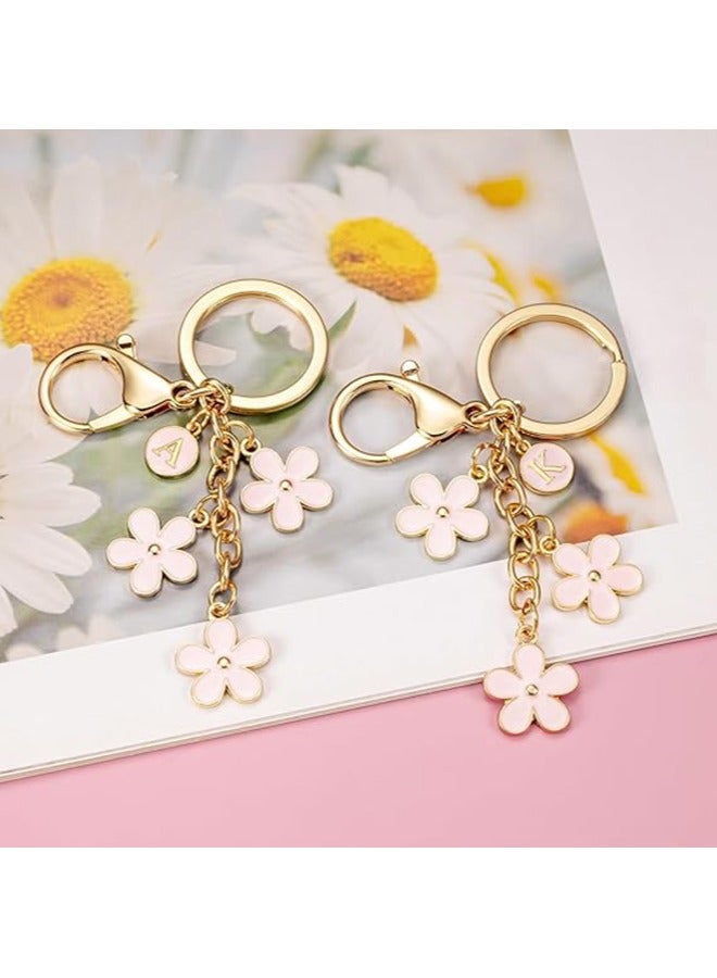 VIUAUAX حلقة مفاتيح، سلسلة مفاتيح بحرف أولي، زينة زهور بيضاء/وردية، سلسلة مفاتيح سيارة مضادة للضياع، سلسلة مفاتيح بأحرف لطيفة، مناسبة لحقائب اليد والحقائب وحقائب الظهر والمحافظ. - Image 5