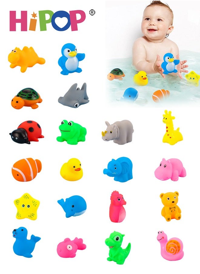 HIPOP 20-Piece Animal Bath Toy Set, Cute Baby Bath Toys Set, Bathtub Swimming Pool Toy, Floating, Squeaky Fun for Toddlers, Infants, Boys, Girls, Safe & Non-Toxic Rubber Bath Toys  - Image 1