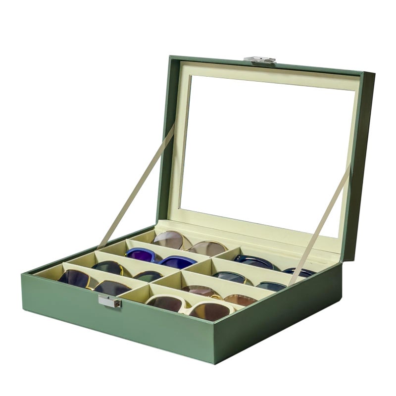 UnionPlus 8Slots Sunglasses Case Organizer Eyeglass Glasses Display Holder Collector Multiple Sunglasses Storage Case Malachite Green