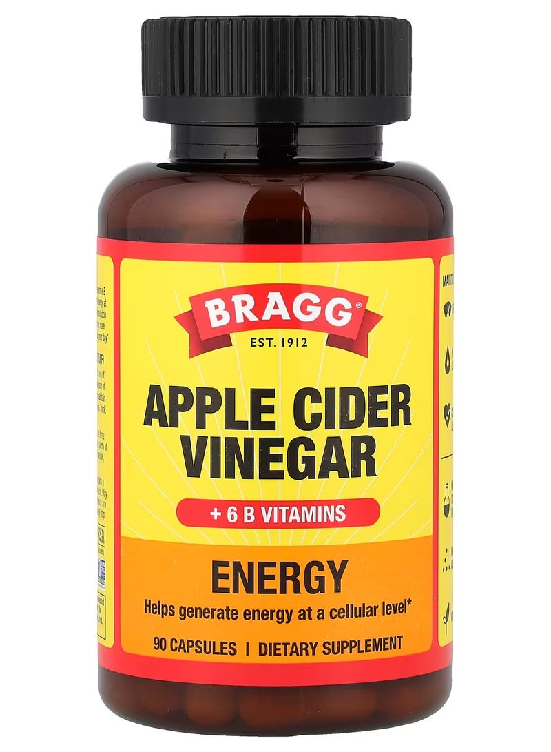 Bragg Prague's natural organic apple cider vinegar capsules with Vitamin B support energy and cleanse toxins from the body 90 capsules - Image 1