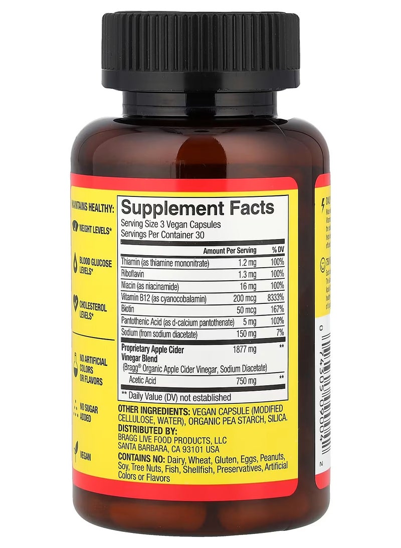 Bragg Prague's natural organic apple cider vinegar capsules with Vitamin B support energy and cleanse toxins from the body 90 capsules - Image 2