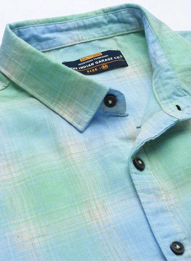 The Indian Garage Co Men Blue Regular Fit Checked Shirt
