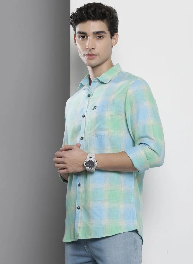 The Indian Garage Co Men Blue Regular Fit Checked Shirt