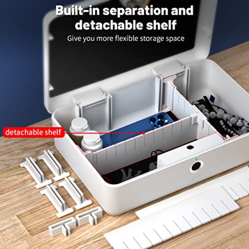 Biometric Fingerprint Storage Box - Portable Cash Jewelry Lock Box - Rechargeable Lock Box for Car, Home, Office, Travel - Image 3