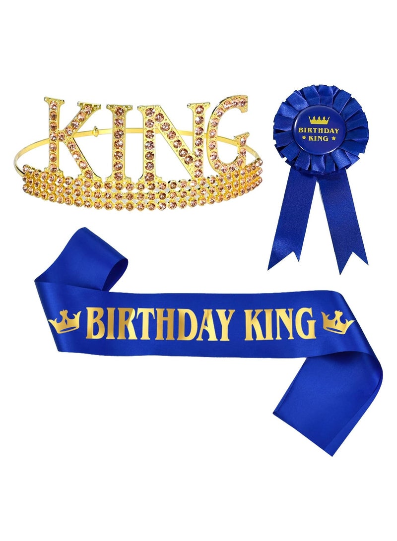Zikra Birthday King Crown Birthday Boy Prince Crown Sash and Button Pins Birthday Boy Party Accessory Set for Boys Birthday Dress-Up Birthday Party Decoration - Image 1