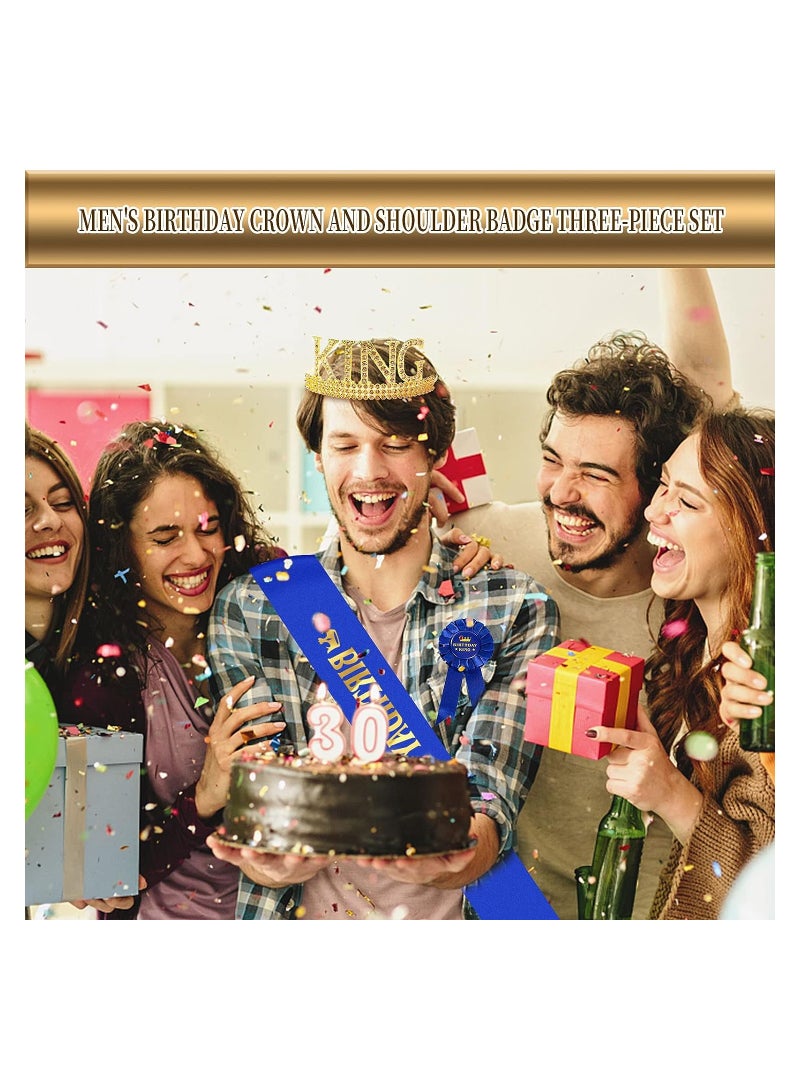 Zikra Birthday King Crown Birthday Boy Prince Crown Sash and Button Pins Birthday Boy Party Accessory Set for Boys Birthday Dress-Up Birthday Party Decoration - Image 2