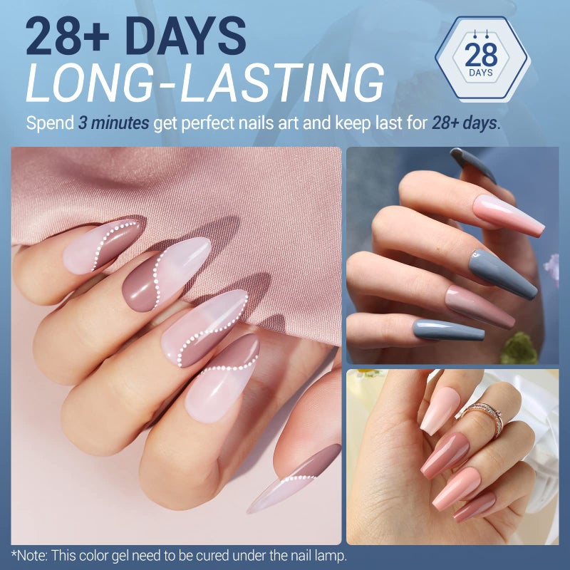 modelones Gel Nail Polish Set, 6 Colors Nude Pink Blue Red Gel Polish Set All Seasons Nail Art Soak Off DIY Home Salon Nail Gifts for Women Girls - Image 3