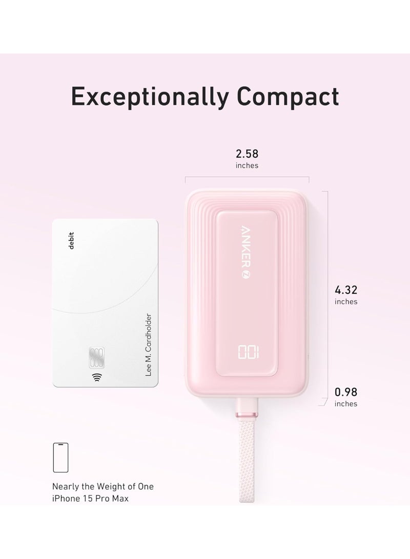 20000 mAh Zolo Power Bank, 20,000mAh 30W High-Speed Portable Charger with Built-In USB-C Cable, Battery Pack For iPhone 16/16 Plus/16 Pro/16 Pro Max/15 Series, Galaxy, and More (pink, 20000 mAh) pink - Image 2