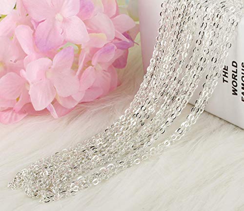 ALEXCRAFT Wholesale 12 PCS Silver Plated Solid Brass Flat Cable Chains Bulk for Jewelry Making (18 Inch(1.5MM)) - Image 2