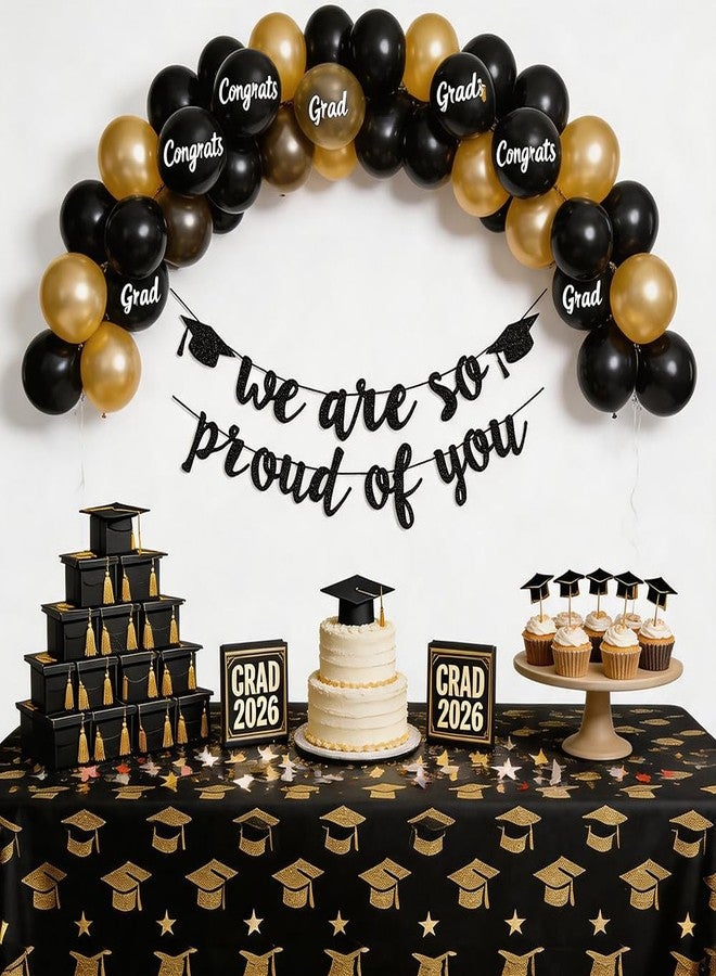 TrlaFy 2026 Graduation Banners Party Decorations, Black Glitter We are So Proud of You Graduation Banners Garland for Congratulation Graduations Party Supplies, School, Home, Car Decorations - Image 4