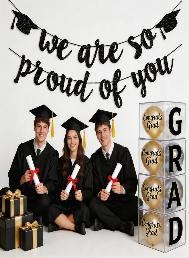 TrlaFy 2026 Graduation Banners Party Decorations, Black Glitter We are So Proud of You Graduation Banners Garland for Congratulation Graduations Party Supplies, School, Home, Car Decorations - Image 2