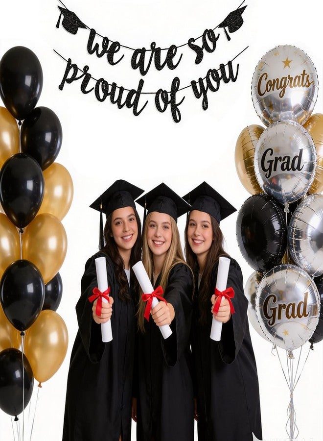 TrlaFy 2026 Graduation Banners Party Decorations, Black Glitter We are So Proud of You Graduation Banners Garland for Congratulation Graduations Party Supplies, School, Home, Car Decorations - Image 3
