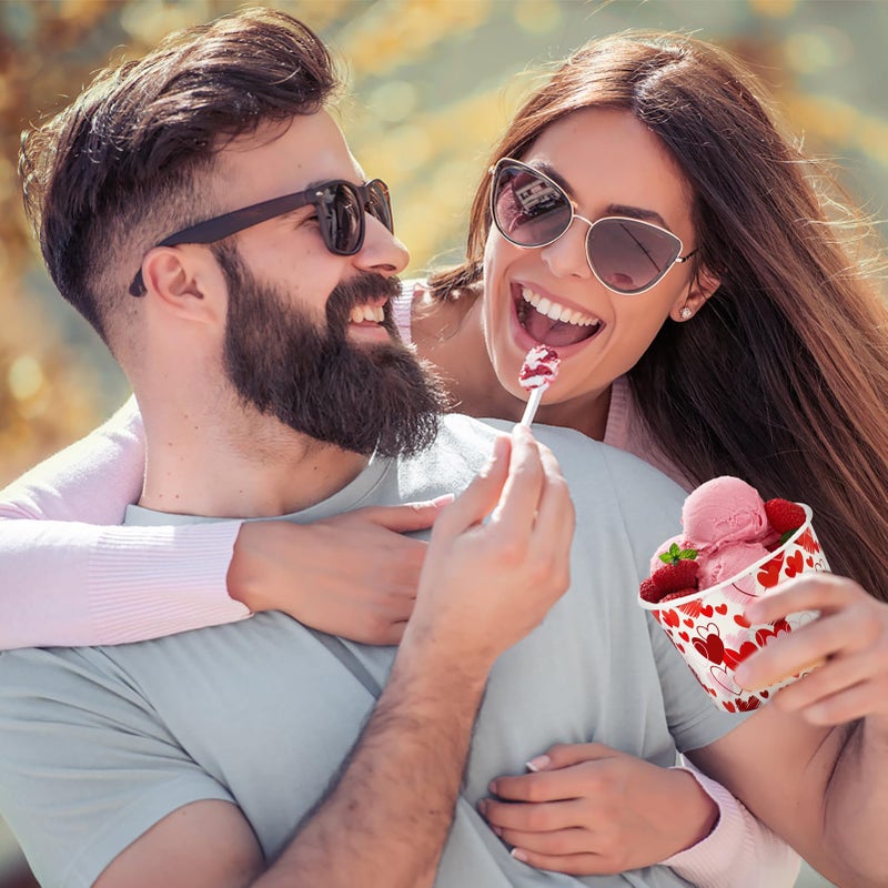 HOWAF 24pcs Valentine's Day Party Supplies Ice Cream Bowls  Valentine Day Disposable Treat Snack Cups for Sundae Hot or Cold Food Happy Valentine's Day Paper Party Cup 8 oz Paper Yogurt Dessert Bowls - Image 4