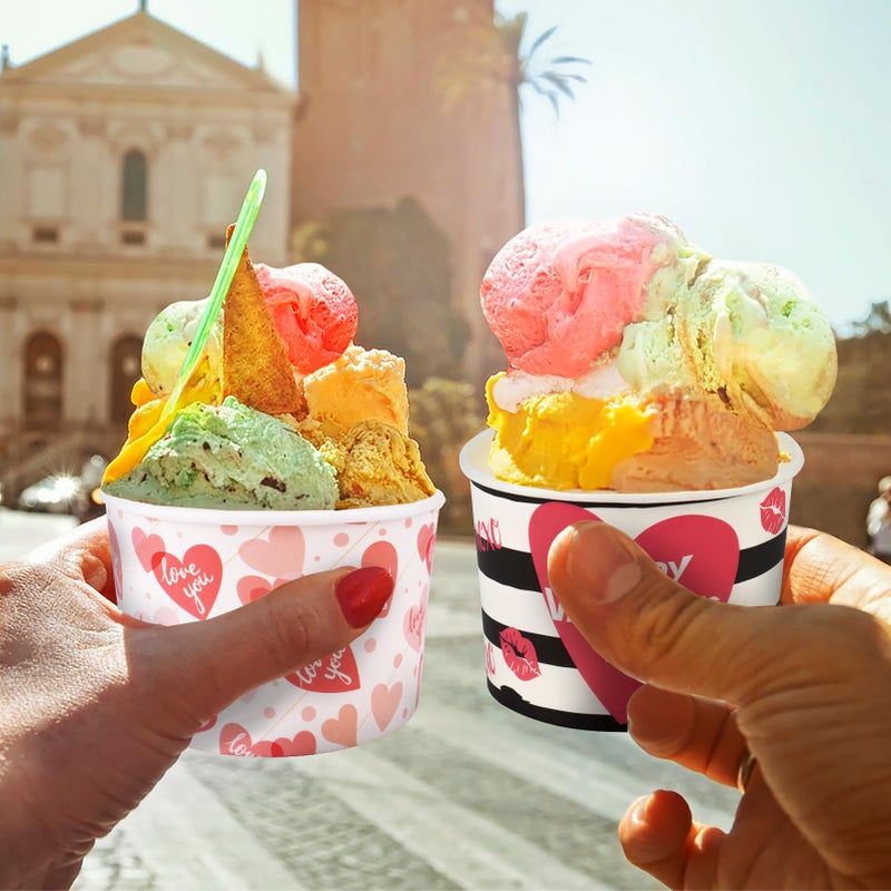 HOWAF 24pcs Valentine's Day Party Supplies Ice Cream Bowls  Valentine Day Disposable Treat Snack Cups for Sundae Hot or Cold Food Happy Valentine's Day Paper Party Cup 8 oz Paper Yogurt Dessert Bowls - Image 3