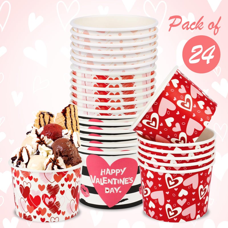 HOWAF 24pcs Valentine's Day Party Supplies Ice Cream Bowls  Valentine Day Disposable Treat Snack Cups for Sundae Hot or Cold Food Happy Valentine's Day Paper Party Cup 8 oz Paper Yogurt Dessert Bowls - Image 2