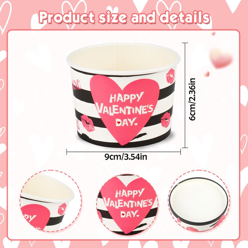 HOWAF 24pcs Valentine's Day Party Supplies Ice Cream Bowls  Valentine Day Disposable Treat Snack Cups for Sundae Hot or Cold Food Happy Valentine's Day Paper Party Cup 8 oz Paper Yogurt Dessert Bowls - Image 1