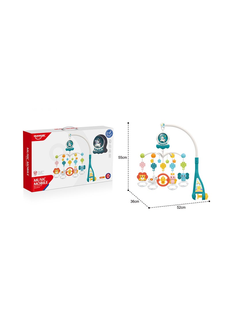 HE0311 Musical Baby Mobile with Remote Control, 360° Rotation, Star Projector Light, 5 Animal Rattles, 55cm Height - Image 2