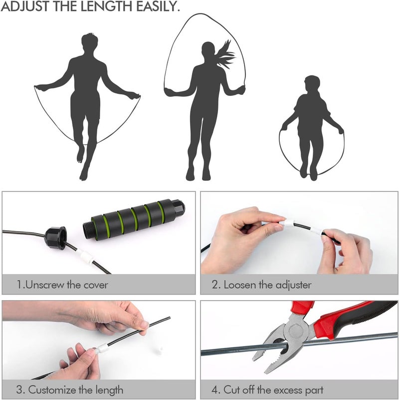 Loocio Jump Rope, Tangle-Free Rapid Speed Jumping Rope Cable with Ball Bearings for Women, Men, and Kids, Adjustable Steel Jump Rope with Foam Handles for Home Gym Exercise Fitness Workout Equipment & Slim Body - Image 4