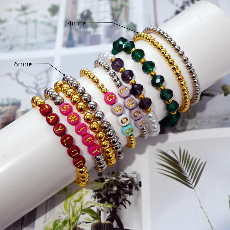 Looconi 1400pcs Colorful Letter Beads 7x4mm Gold Alphabet A-Z and Heart Beads with Beading Cord for Jewelry Making - Image 3