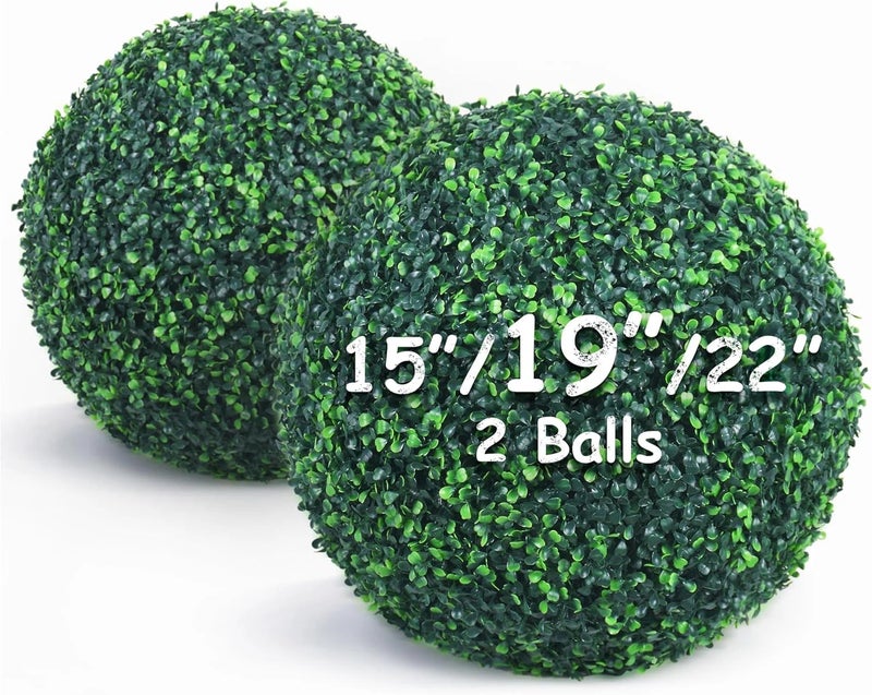 Decwin 19 Inch 2 Packs Artificial Boxwood Balls Topiary Balls, 4 Layers of UV-Resistant Greenery Balls Indoor Outdoor Garden, Backyard, Patio, Front Door â€“ Assembly Required - Image 1