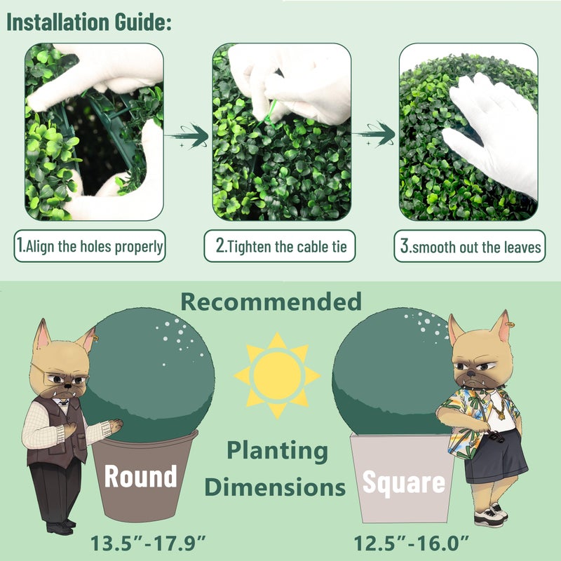 Decwin 19 Inch 2 Packs Artificial Boxwood Balls Topiary Balls, 4 Layers of UV-Resistant Greenery Balls Indoor Outdoor Garden, Backyard, Patio, Front Door â€“ Assembly Required - Image 5