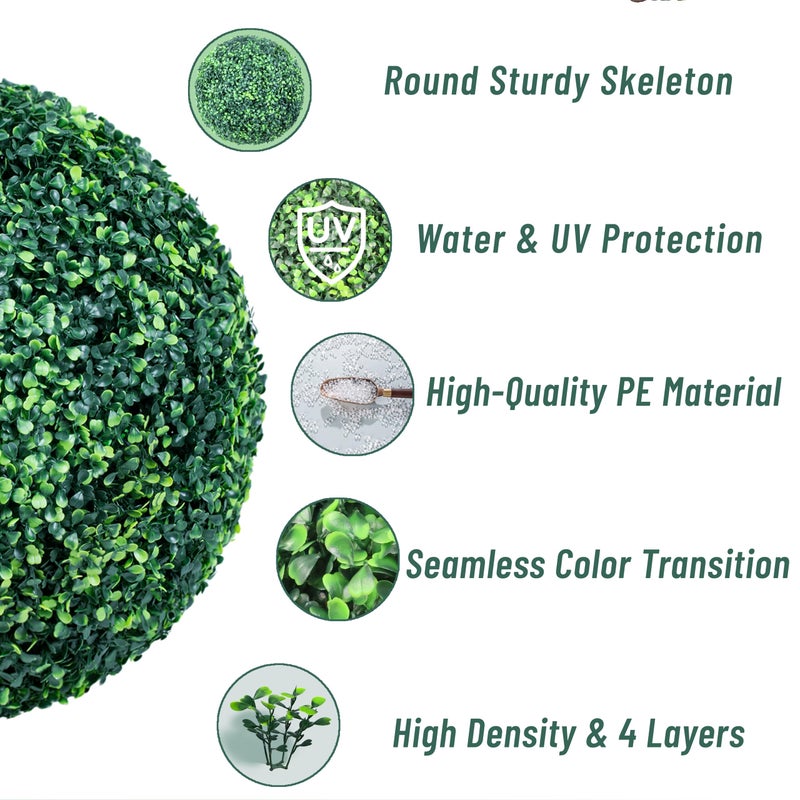 Decwin 19 Inch 2 Packs Artificial Boxwood Balls Topiary Balls, 4 Layers of UV-Resistant Greenery Balls Indoor Outdoor Garden, Backyard, Patio, Front Door â€“ Assembly Required - Image 3