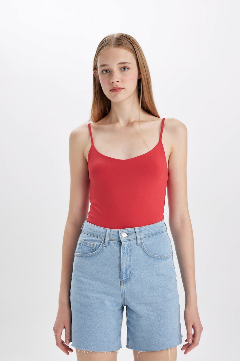 DeFacto Woman Fitted U-Neck Strappy Tank Top  - Image 1