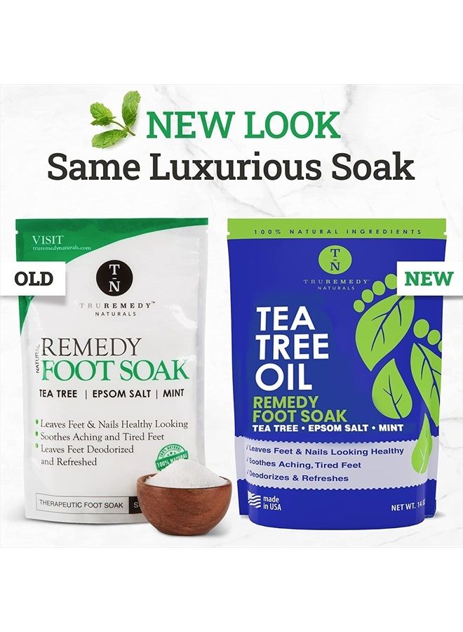 Tea Tree Oil Foot Soak with Epsom Salt & Mint, Feet Soak Helps Toenail System, Athletes Foot & Stubborn Foot Odor - Foot Bath Salt Softens Calluses & Soothes Sore Tired Feet, 14 Ounce