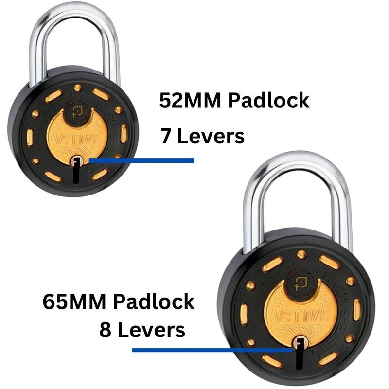 ONEPRO Azco Round Locks 65mm and 50mm Combo Padlocks with 3 Keys | 8 Levers Double Locking | Lock and Keys for Home Door Shop Gate Office Locker, Black Gold Finish (Pack of 2) - Image 4