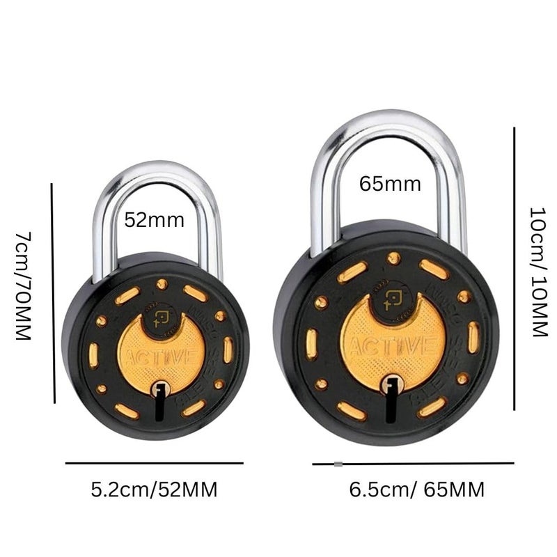 ONEPRO Azco Round Locks 65mm and 50mm Combo Padlocks with 3 Keys | 8 Levers Double Locking | Lock and Keys for Home Door Shop Gate Office Locker, Black Gold Finish (Pack of 2) - Image 3
